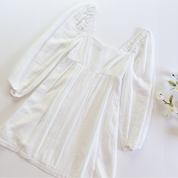 J.Crew 3/4 Sleeve White Gauze Mini Dress - Picture 3 of 6